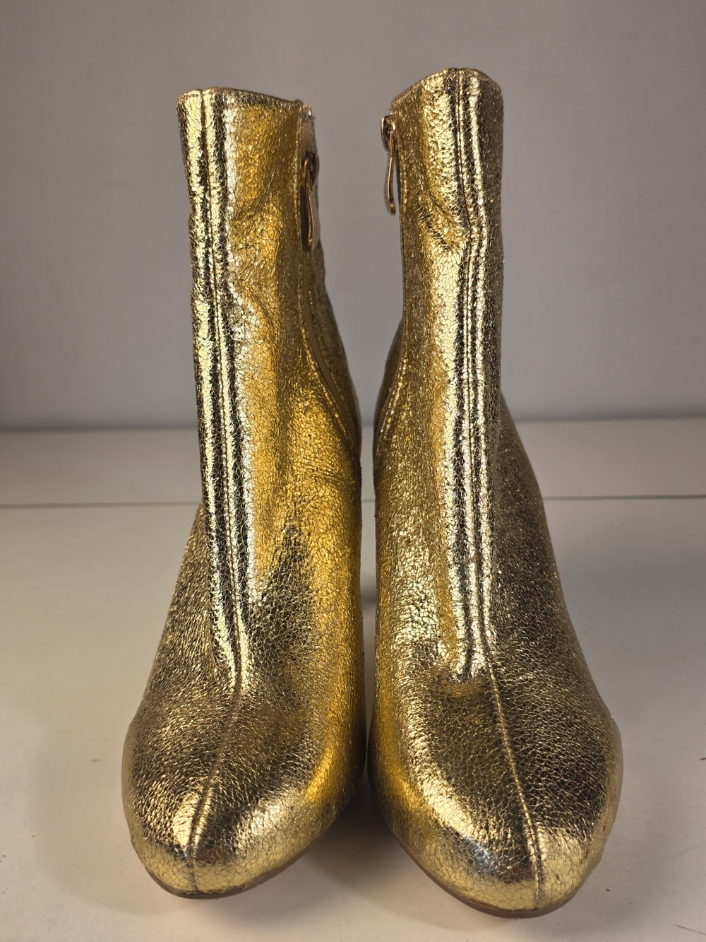 Cape Robbin Metallic Gold Ankle Boots Side Zip Statement Booties